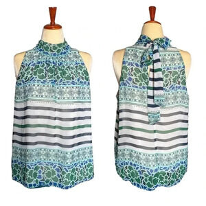 EVA MENDES | Women’s Floral Maze Asymmetrical Tie Neck Mixed Pattern Top Size XL